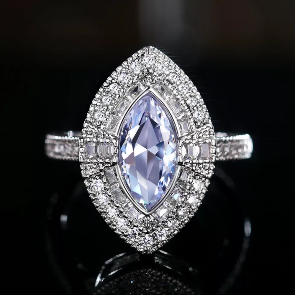 Marquise Cut Cubic Zirconia Gorgeous Women Jewelry 925 Silver Ring Gifts - Picture 2 of 4